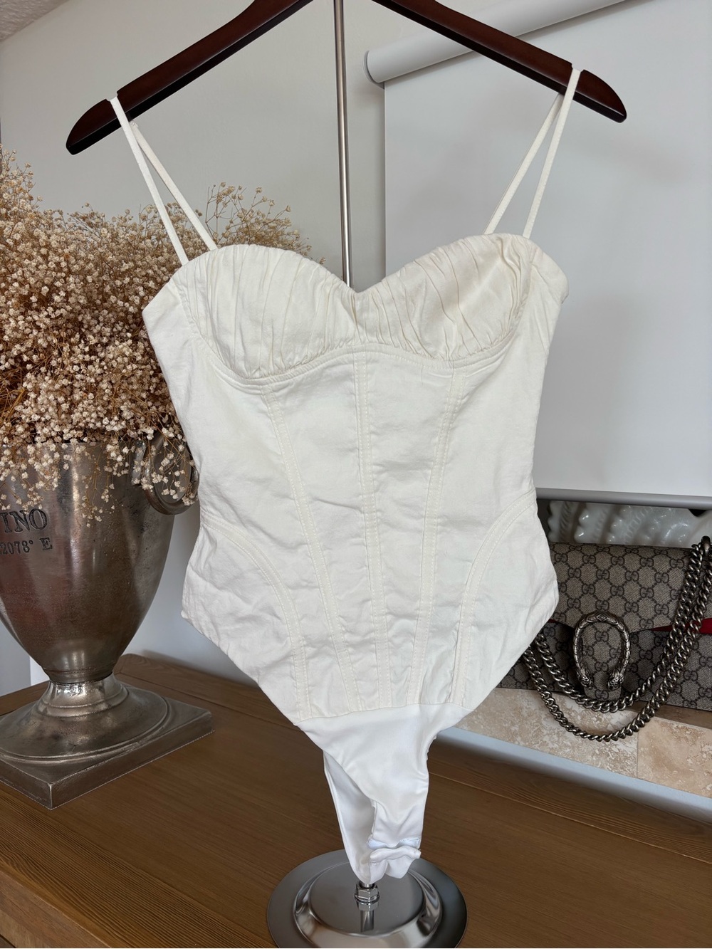 ZARA Ivory Cream Corset Bodysuit Ruched Bust Bustier Cami Strappy Top S Y2K - Picture 4 of 15
